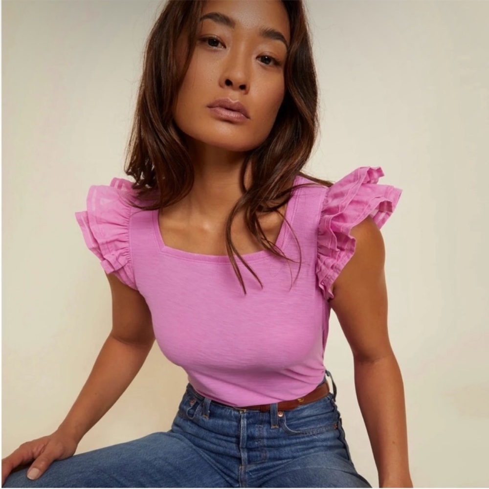Nation LTD Lilac Square Neck Ruffle Sleeve Tee